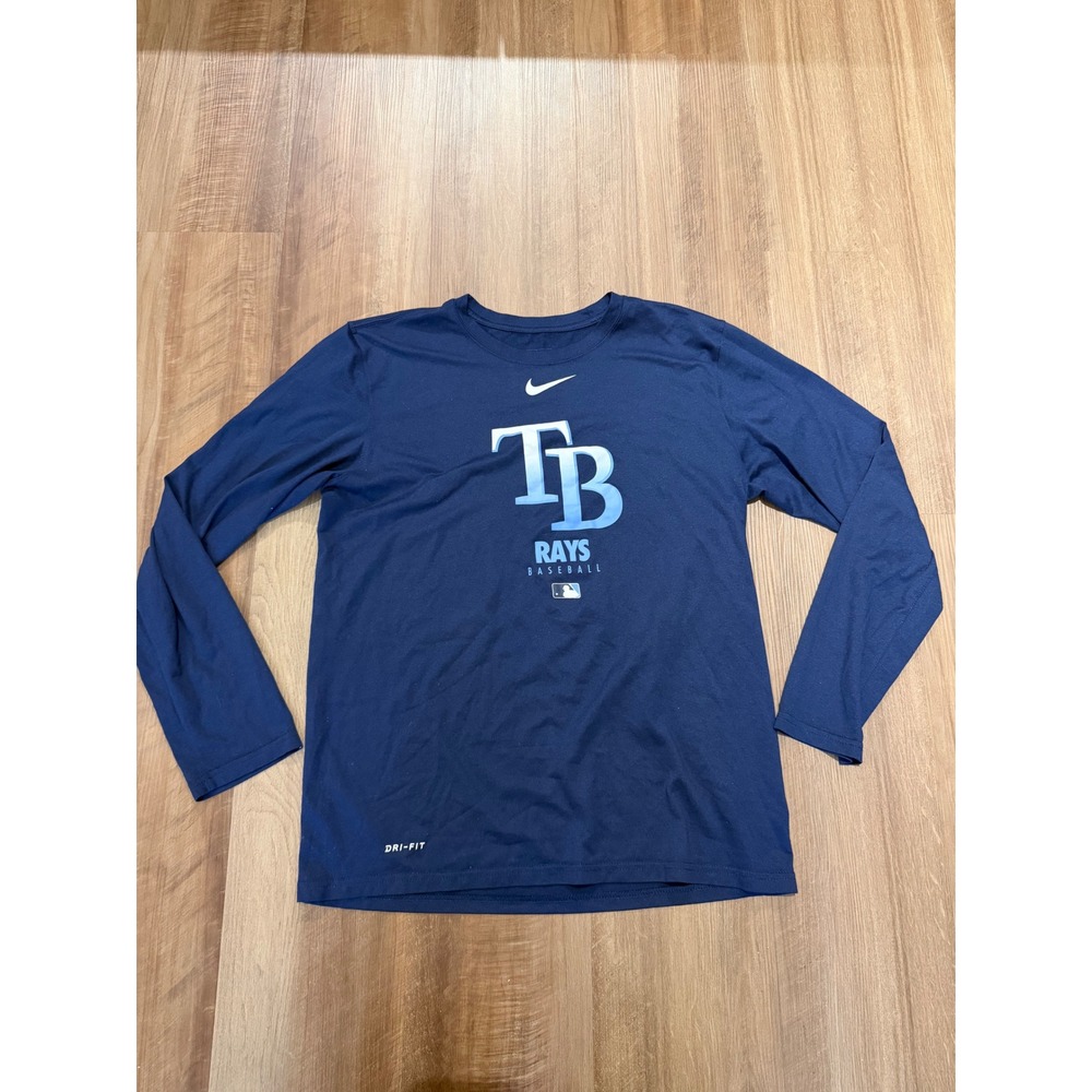 Nike Tampa Bay Rays Shirt Mens Medium Navy Blue MLB Dri-FIT Long Sleeve Logo